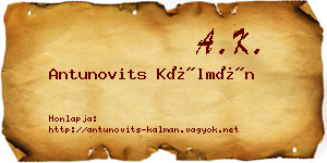 Antunovits Kálmán névjegykártya